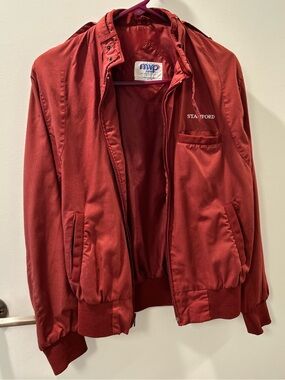 Vintage Stanford Men's Brick Red Bomber Jacket